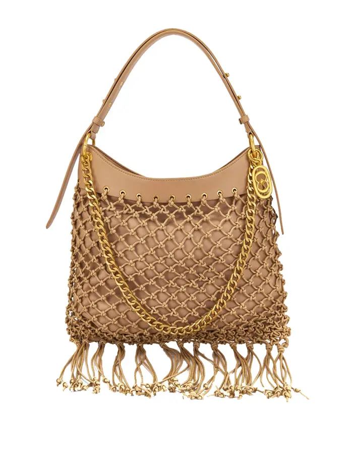 borsa a tracolla la carrie fringe da donna - beige