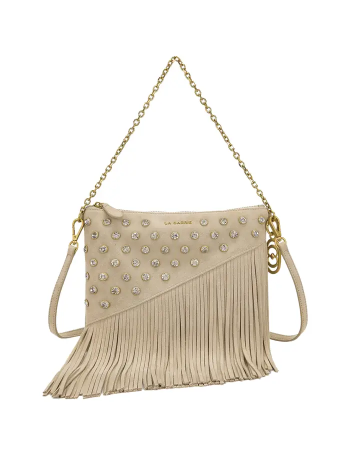 borsa a tracolla la carrie fringes da donna - beige