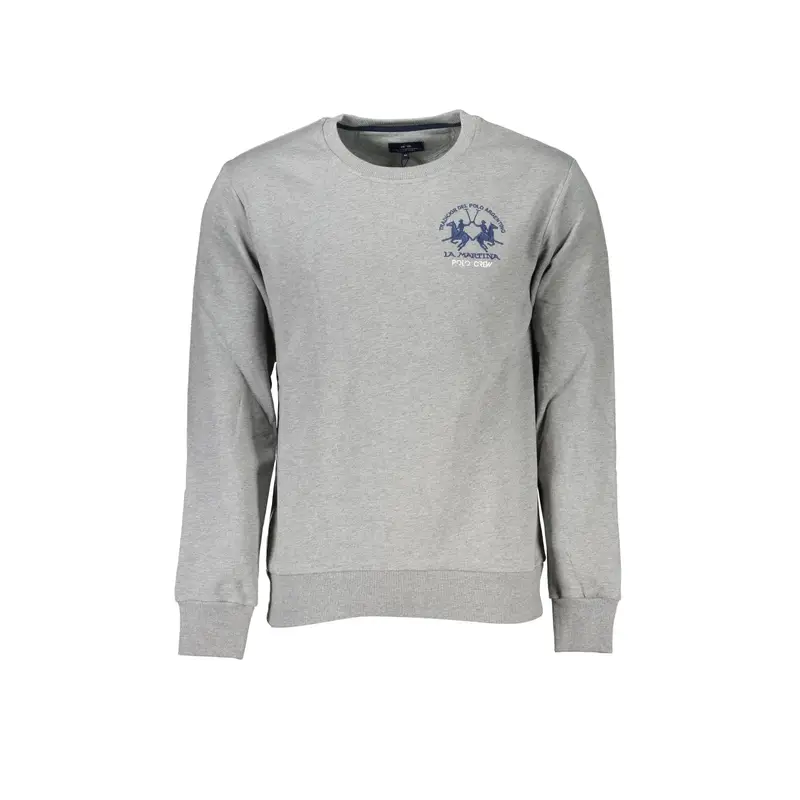La Martina Felpa Uomo Grigia Girocollo Regular Fit Felpata Logo Grigio