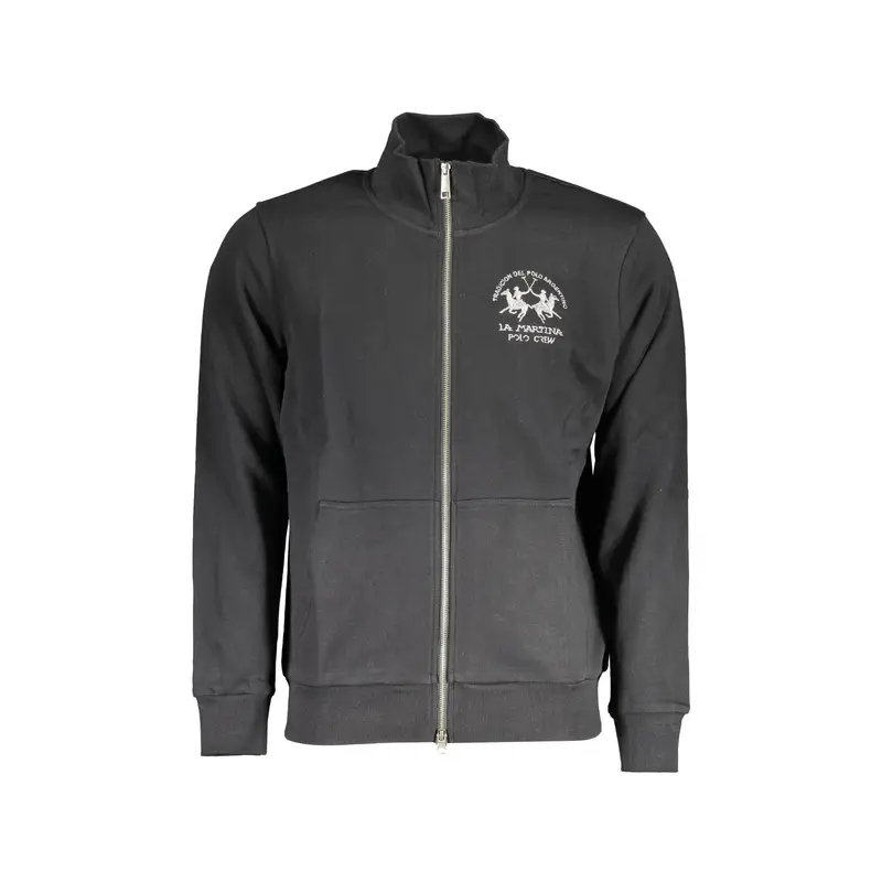 La Martina Felpa Uomo Nera Zip Ricamo Logo Nero