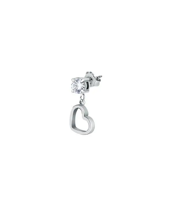 Orecchini Pendenti Cuore in Acciaio Singolo La Petite Story con Zirconi Trasparenti LPS02AQM58 Per Donna