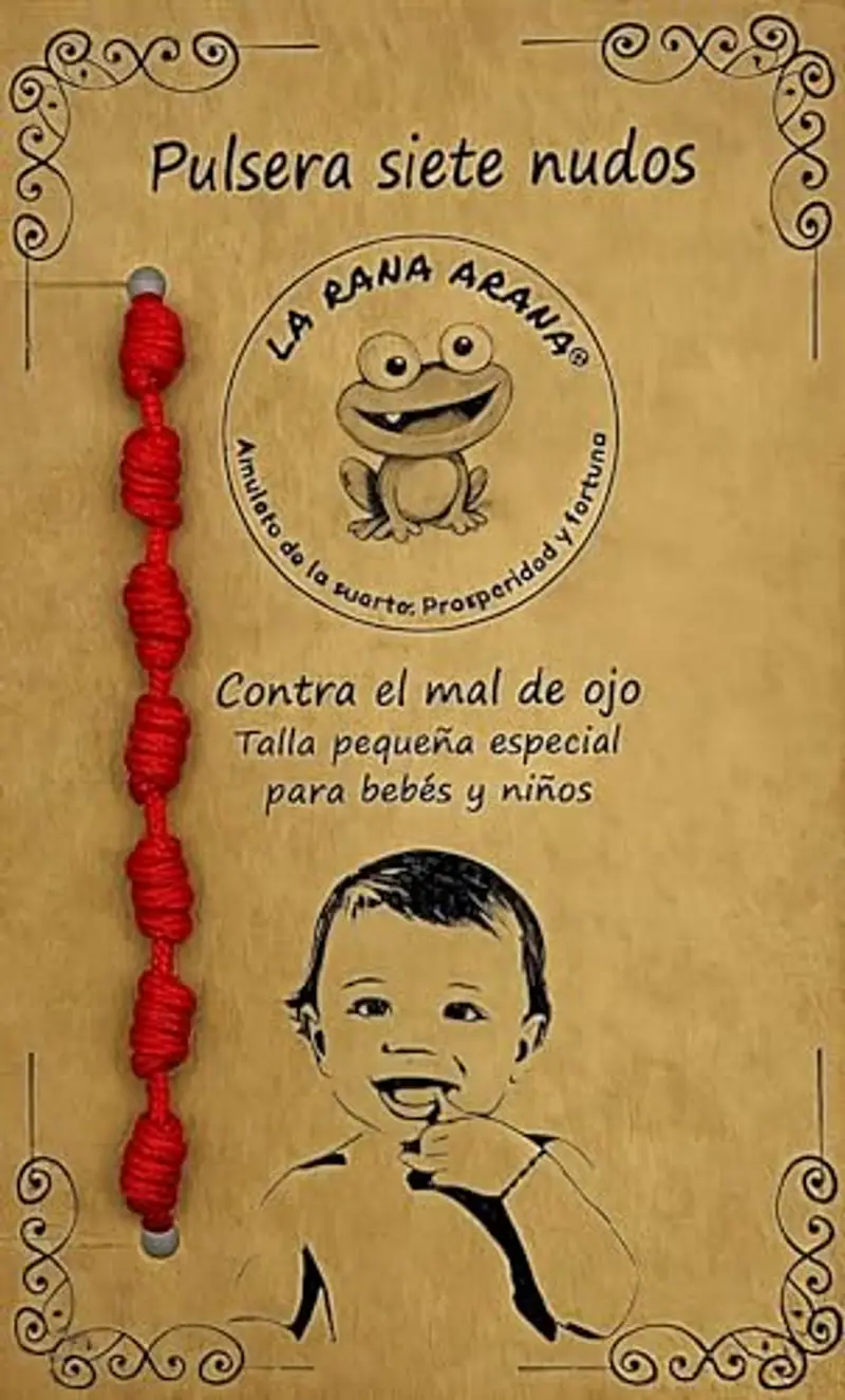 LA RANA ARANA Bracciale con sette nodi rosso per neonati e bambini - Contro il malocchio - Filo rosso protezione