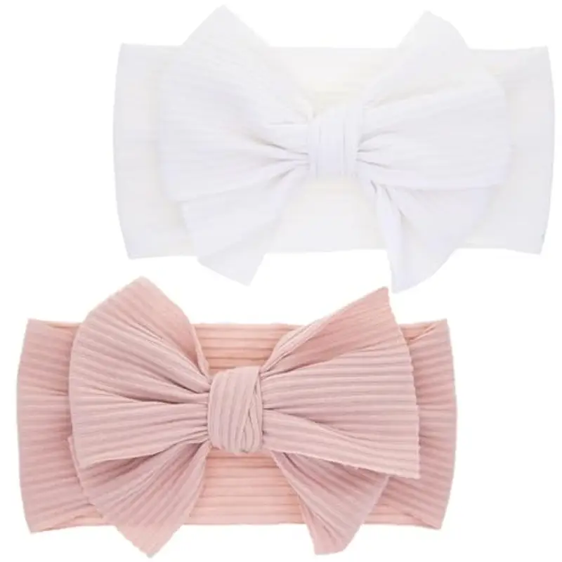 LABUYI 2 Pezzi Fascia Elastica, Accessori Neonata, Fascette Per Capelli Per Fiocchi, Regalo Per Bambini Per Foto, Bianco, Rosa