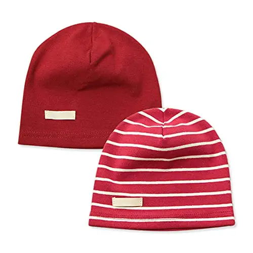 LACOFIA Berretto Beanie Neonato Cappello a Maglia da Bambino Cotone Striscia Rosso L/3