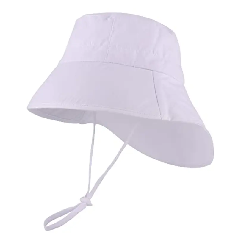 LACOFIA Cappello Estivo in Cotone Neonato Cappello da Sole Bambino Berretto UV Regolabile a Tesa Larga per Mare/Spiaggia/Piscina Bianco