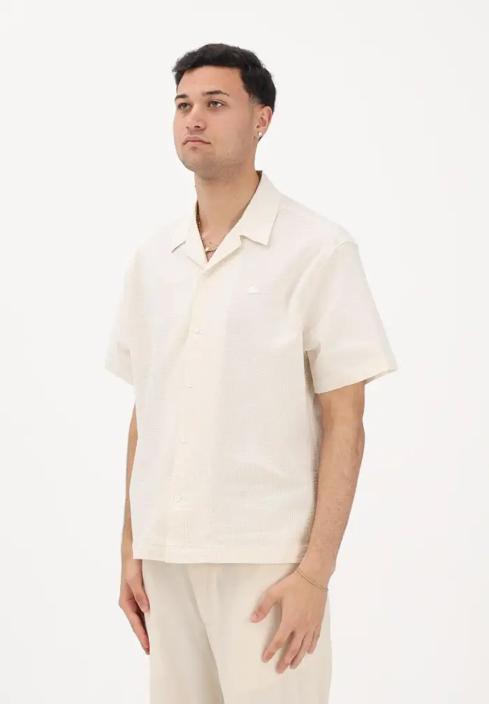 Camicia a manica corta panna da uomo in seersucker