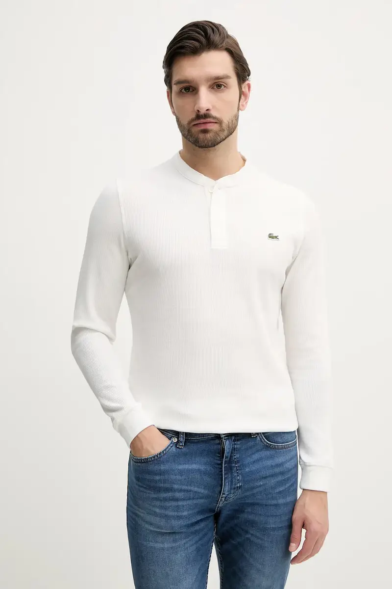 Lacoste camicia a maniche lunghe colore bianco con applicazione TH0035