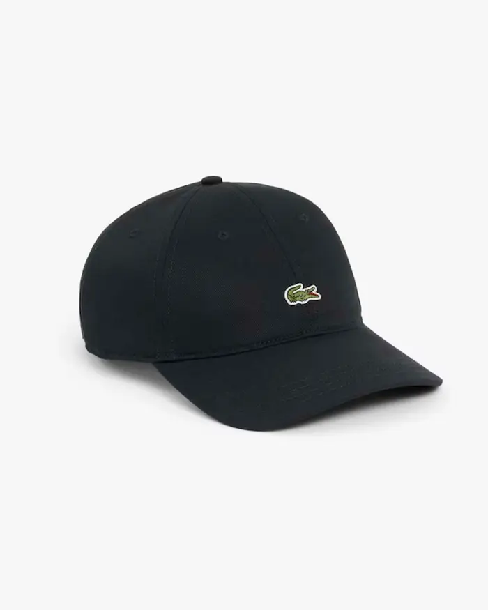 Lacoste Cappello con visiera nero in twill di puro cotone con coccodrillo ricamato a contrasto