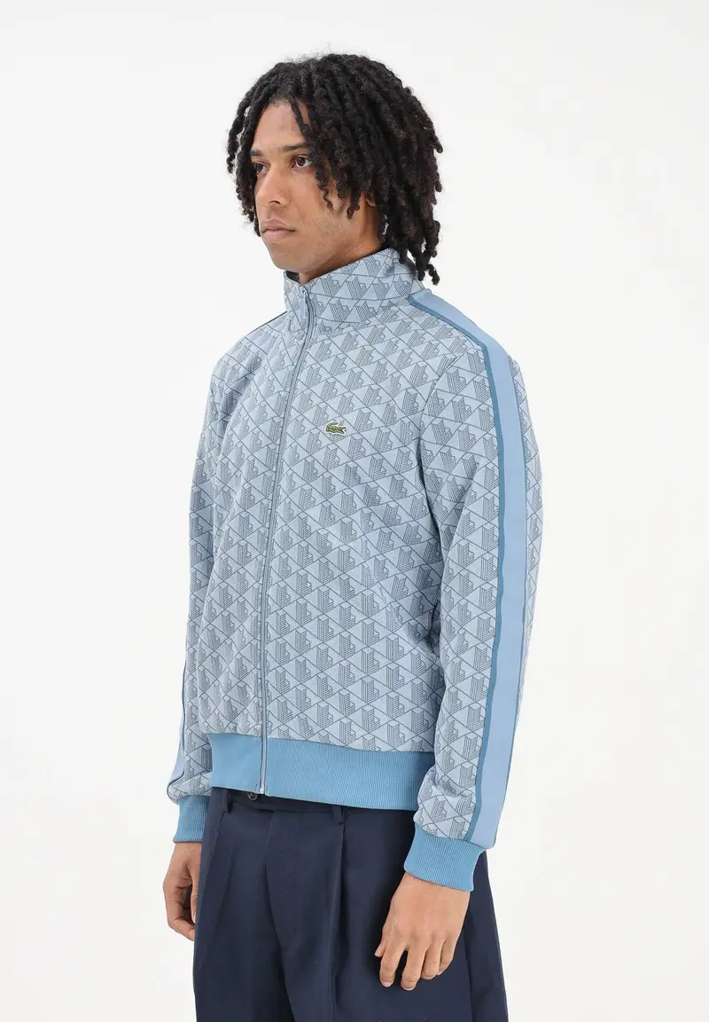 Lacoste Felpa con zip Paris azzurra da uomo
