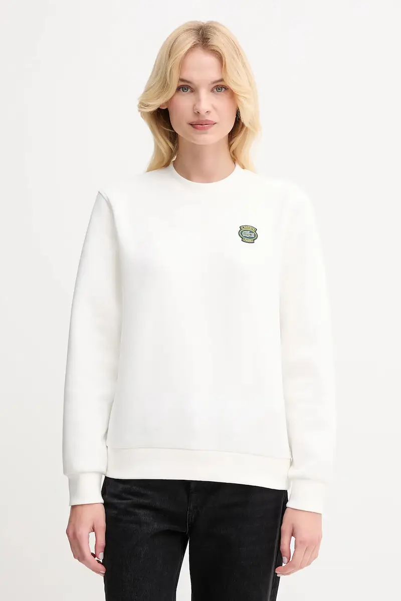 Lacoste felpa donna colore beige con applicazione SF8006