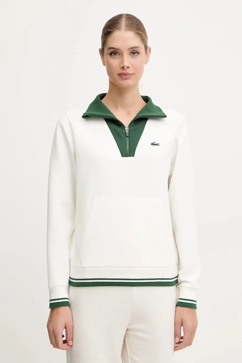 Lacoste felpa donna colore beige con applicazione SF8634 Bianco