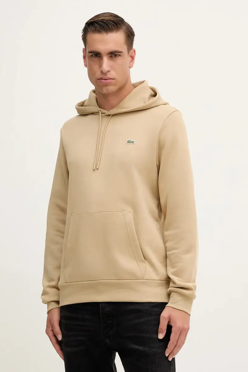 Lacoste felpa in cotone uomo colore beige con cappuccio SH9839