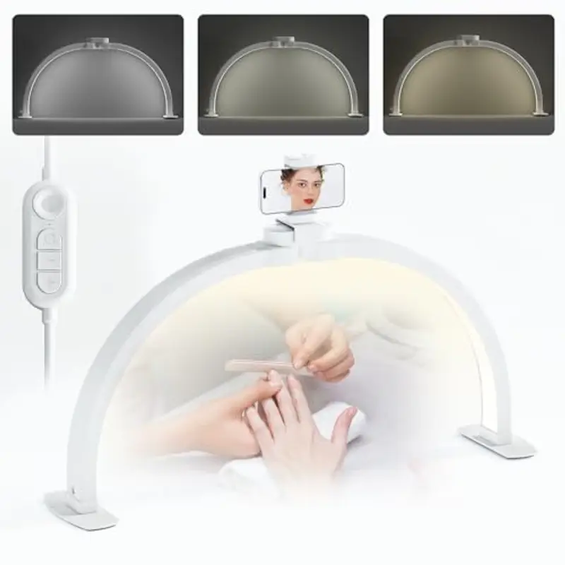 TopDirect Lampada Extension Ciglia, 42W Half Moon Light per Ciglia con Porta Cellulare, Lampada da Scrivania, Lampada da Tavolo