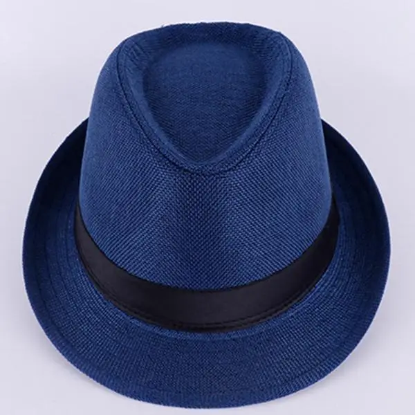 Fedora Jazz da Uomo Cotone e Lino Cappello Puro Cappello da Papà Lino Imitazione Visiera Parasole Cappello da Sole Cappello Bianco Cappello Fedora da Matrimonio blu
