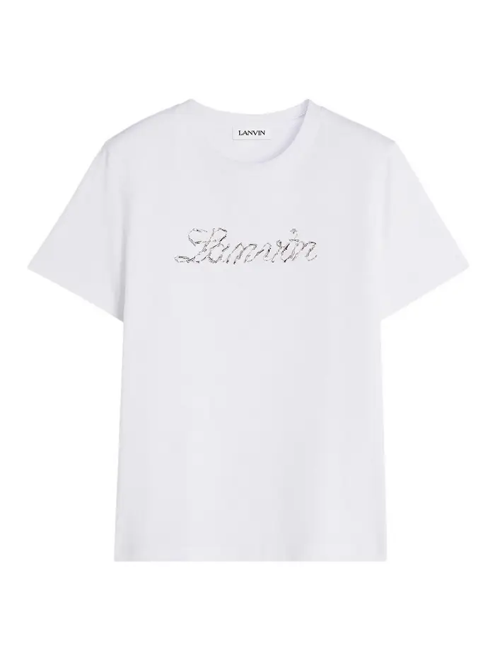 Lanvin T-shirt con logo ricamato Beige