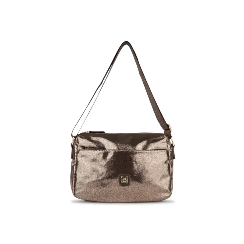 LAURA BIAGIOTTI Borsa marrone lucida a tracolla da donna con tasca frontale con zip