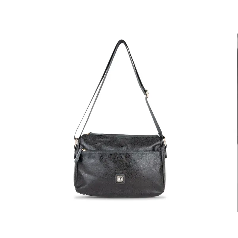 LAURA BIAGIOTTI Borsa nera lucida a tracolla da donna con tasca frontale con zip