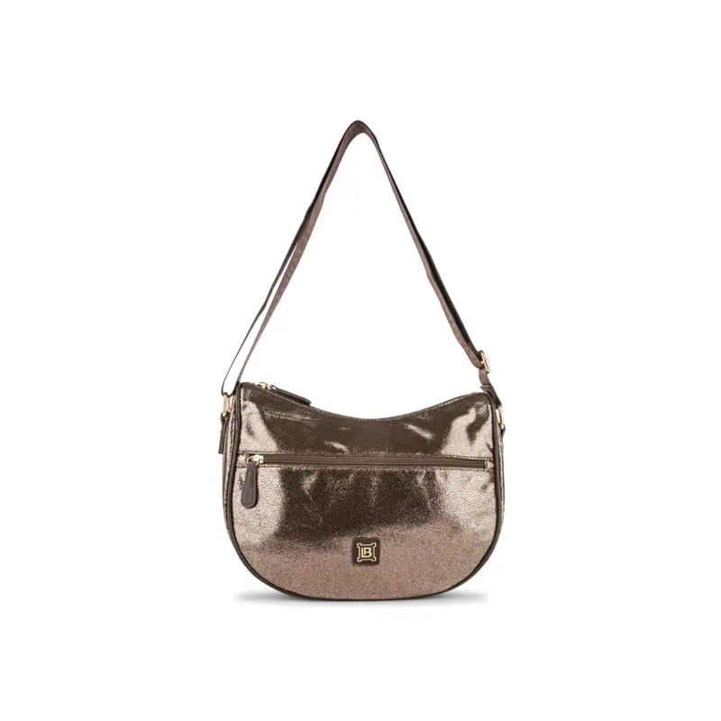 LAURA BIAGIOTTI Moon bag marrone lucida a tracolla da donna con tasca frontale con zip