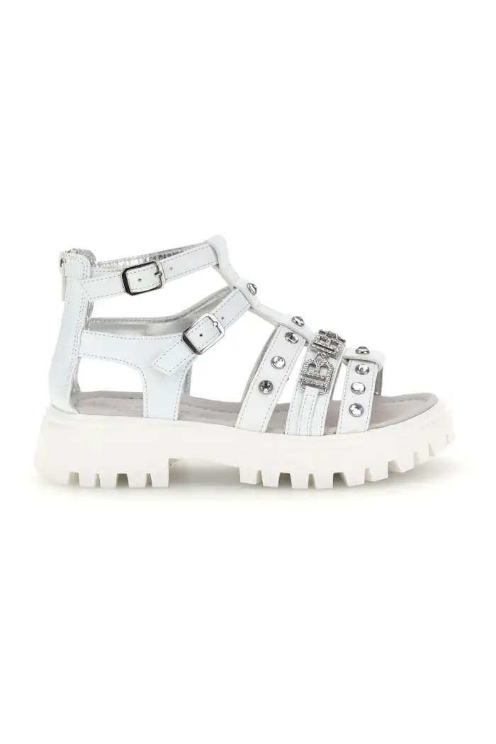 Sandali bianchi con borchie, fibbie, chiusura con cerniera Laura Biagiotti 9621C9765 [BIANCO]