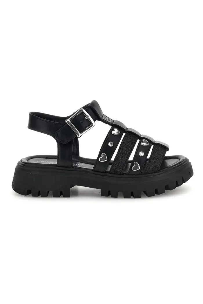 Sandali neri glitter con borchie e fibbie Laura Biagiotti 9021C9766 [NERO]