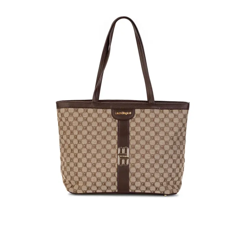 LAURA BIAGIOTTI Shopper beige da donna in tessuto con stampa multi logo