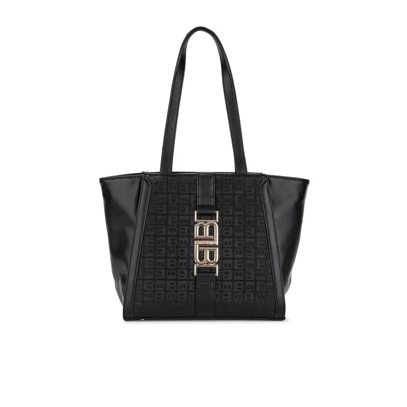 LAURA BIAGIOTTI Shopper nera da donna con stampa multi logo