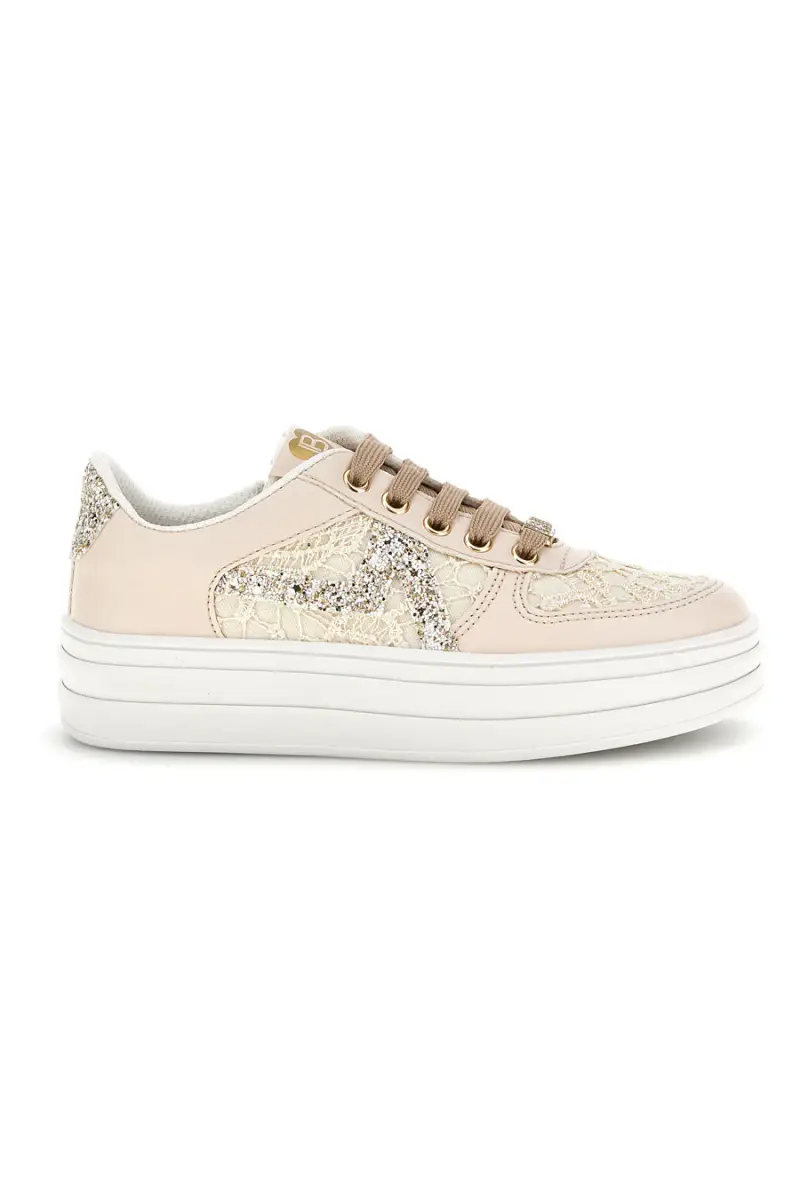 LAURA BIAGIOTTI Sneakers beige con fiori e suola platform L9952C9761 [BEIGE]