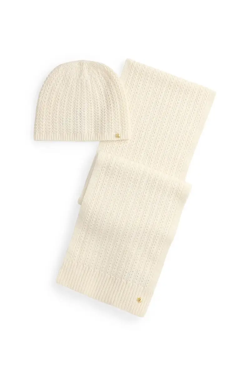 Lauren Ralph Lauren cappello e sciarpa con lana colore beige 454P04471