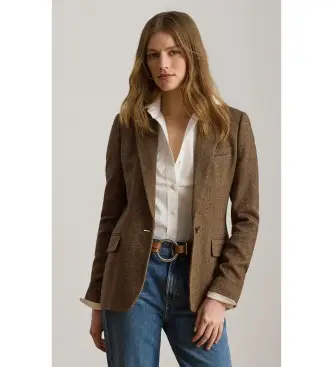 per donna 200P13676001 Blazer in misto cotone spigato marrone (48), Casual, Classico