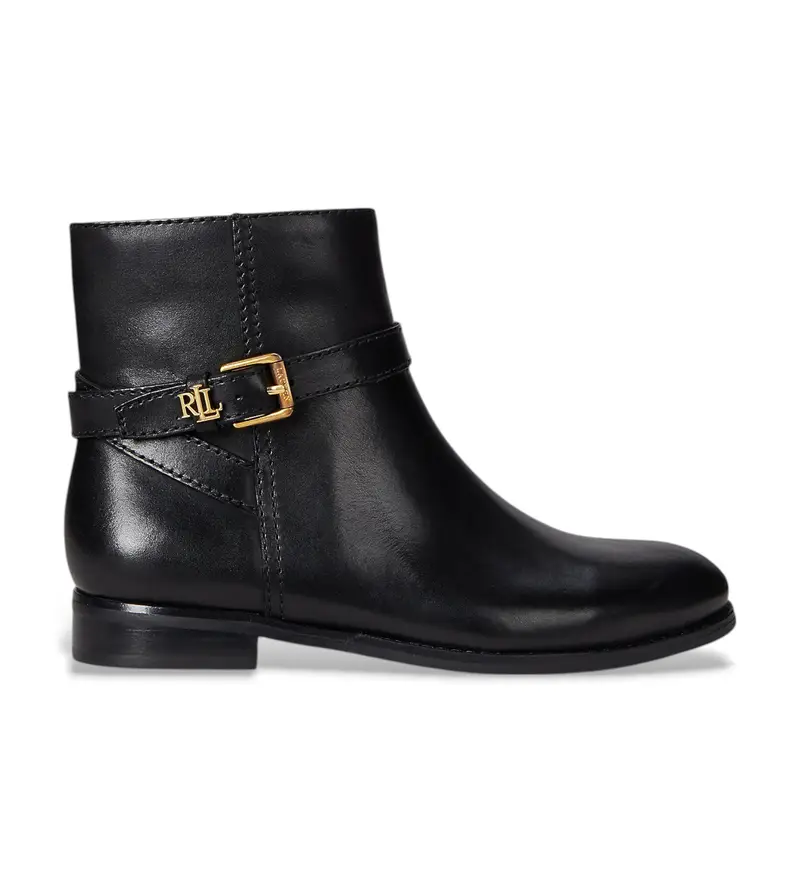 Lauren Ralph Lauren per donna. 802967768001 Stivaletti Brooke II in pelle brunita nera, Nero, Basso, Cerniera, Casual
