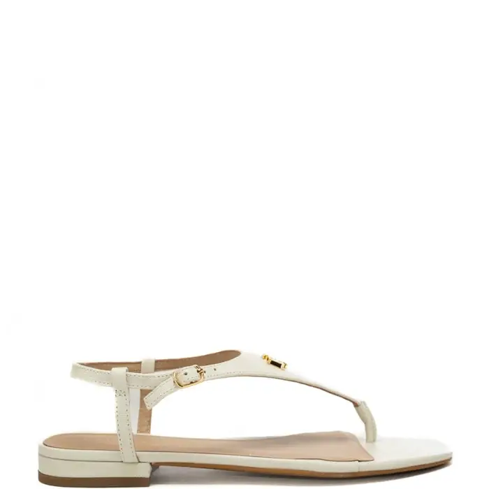 Lauren Ralph Lauren sandali bassi da donna everley con logo monogram in metallo sul davanti bianco