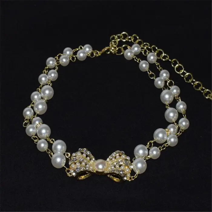 Collana con pendente Bowknot di perle di moda per le donne, collana con temperamento con strass e arco, per ragazza, regalo di gioielli per la festa nuziale oro