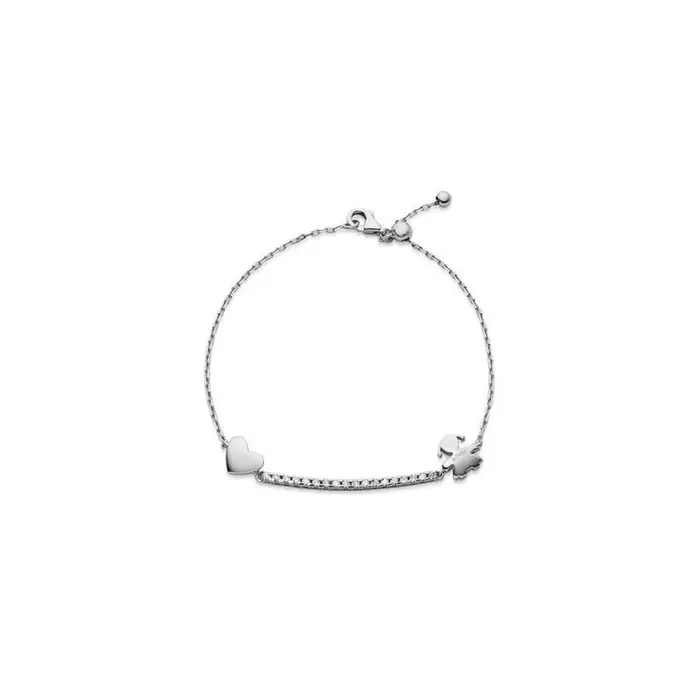 LE BEBE Bracciale Tennis Con Sagoma Bimba E Cuore In Oro Bianco Le Bebé