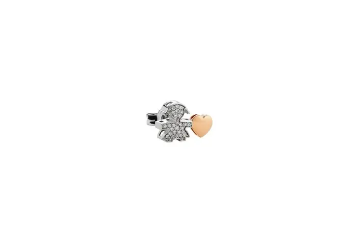 LE BEBE Orecchino Sinistro Sagoma Bimba Oro Bianco, Diamanti e Cuore Oro Rosa