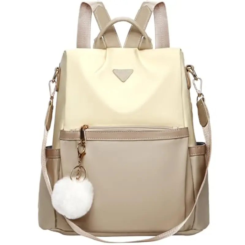 Leathario Zaino Donna Antifurto e Impermeabile, Zainetto, Zaini, Borsa Donna per Ufficio, Lavoro, Università, Viaggio, Beige E Cachi