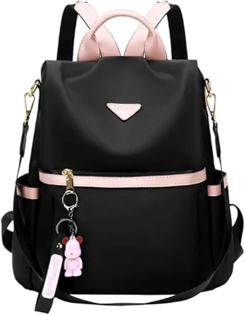 Leathario Zaino Donna Antifurto e Impermeabile, Zainetto, Zaini, Borsa Donna per Ufficio, Lavoro, Università, Viaggio, Nero E Rosa