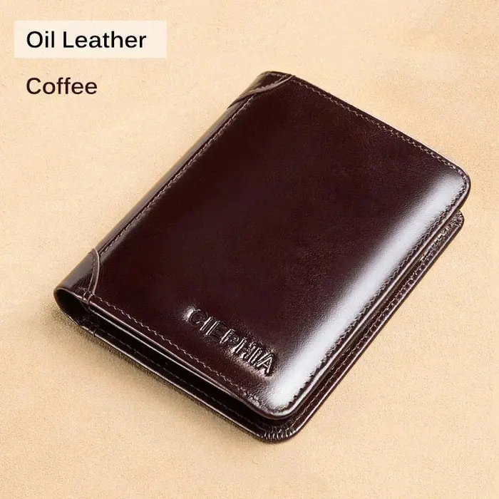 Leather Fashion Bags Portafoglio stile classico Portafogli Rfid in vera pelle per uomo Sottile corto Multifunzione Porta carte Tri Fold