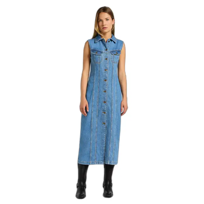 Abito lungo slim da donna in denim Lee Bleu