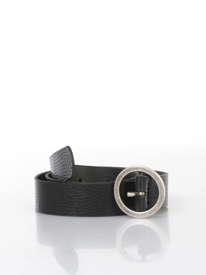 LEE® cintura da donna in vera pelle con fibbia tonda NERO