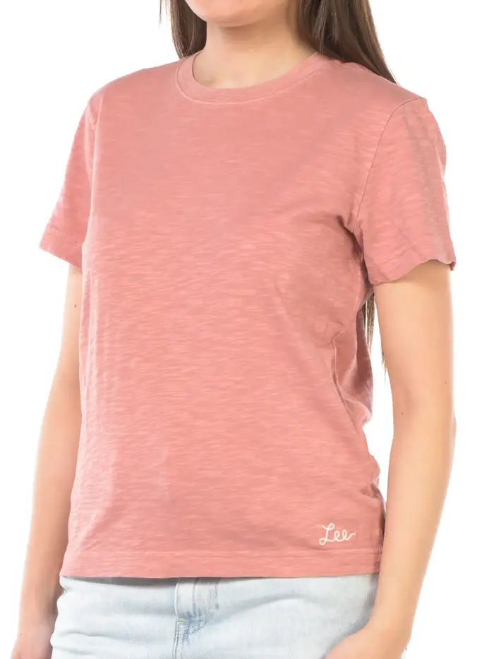 LEE® t Shirt da donna in cotone fiammato con logo ROSA