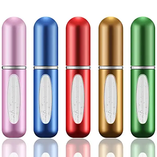 Leikedun Atomizzatore Mini Porta Profumo da Viaggio, 5 Pezzi, Portatile Ricaricabile, Colore Opaco, Bottiglia Dispenser