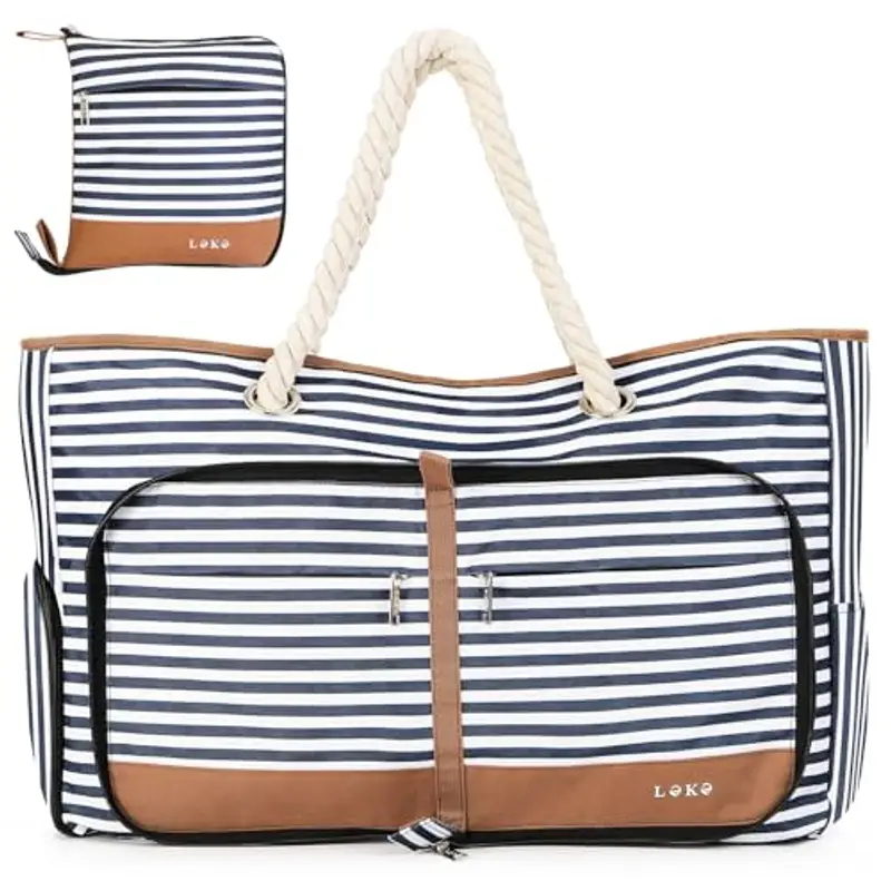 Lekespring Borsa Spiaggia Donna Pieghevole, Borsa Mare Grande XXL Famiglia con Scomparto Scarpe Separato, Impermeabile Shopping Borsa Tote