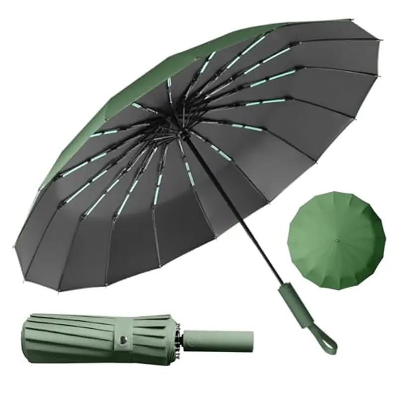 LENDOO Ombrello Pieghevole Antivento, Ombrello Automatico Ombrello Compatto Pieghevole a 16 Costole, Grande Ombrello Tascabile Con Apertura