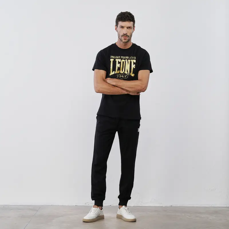 LEONE Pantaloni lunghi sportivi neri da uomo con logo