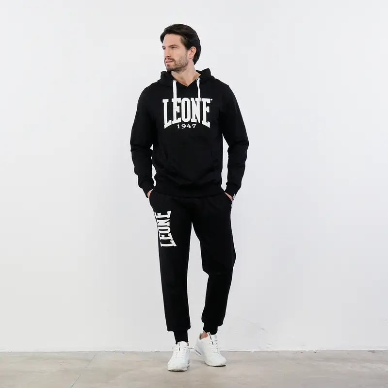 LEONE Pantaloni neri sportivi da uomo con logo e polsini