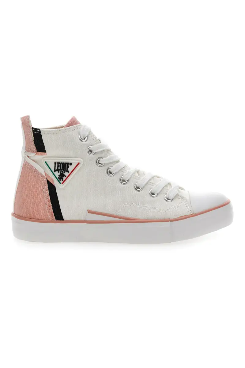 LEONE Sneakers Mid Cut in Tela Bianche [ROSA]