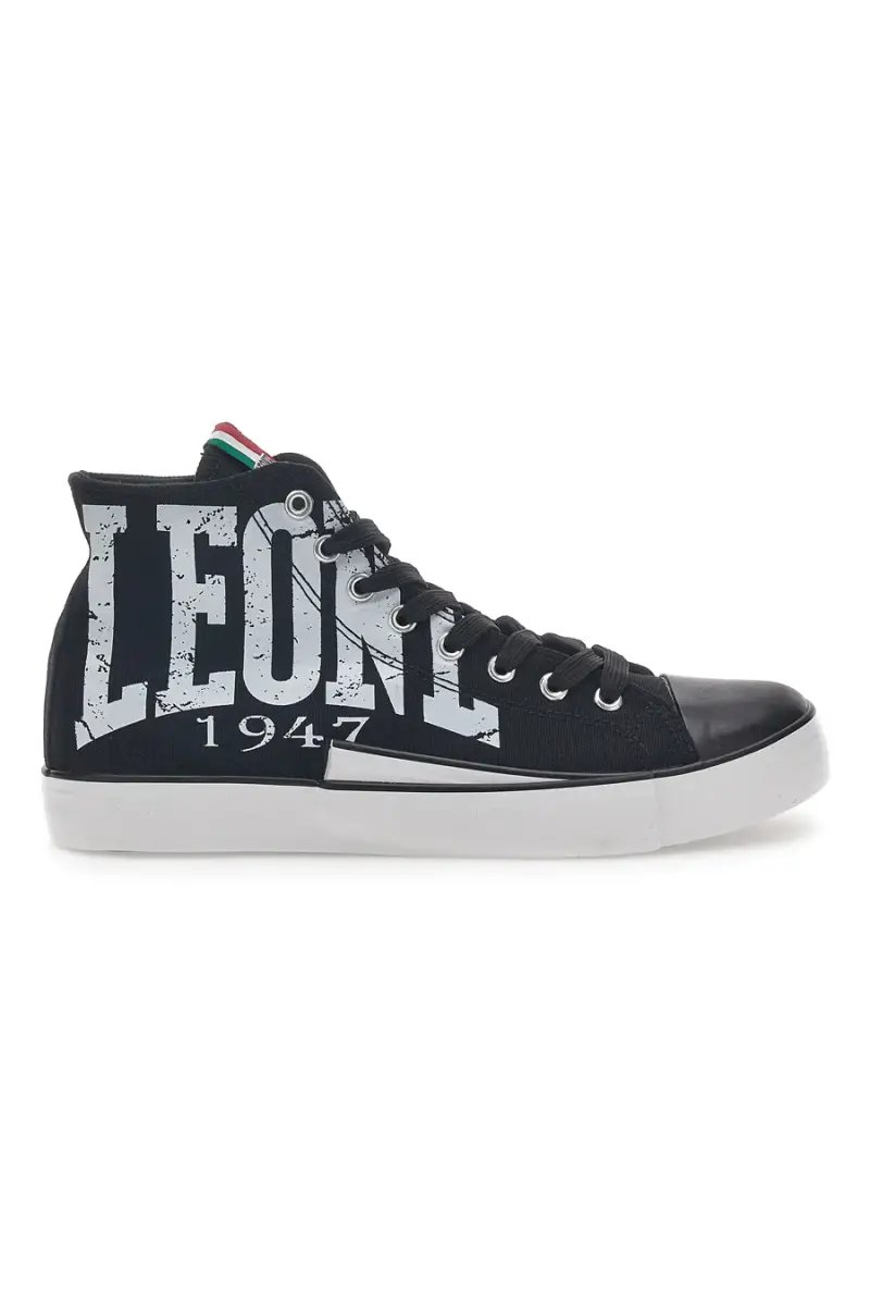 Sneakers Mid-Cut Nere e Bianche In Tela Leone 40 [NERO]