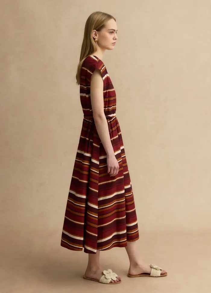 LES COPAINS Abito In Puro Cotone A Righe Multicolor Regular Fit Con Collo A V, Donna, Multicolor