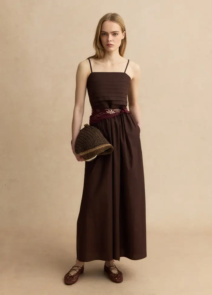 LES COPAINS Abito Senza Maniche In Puro Cotone Marrone Regular Fit, Donna, Marrone