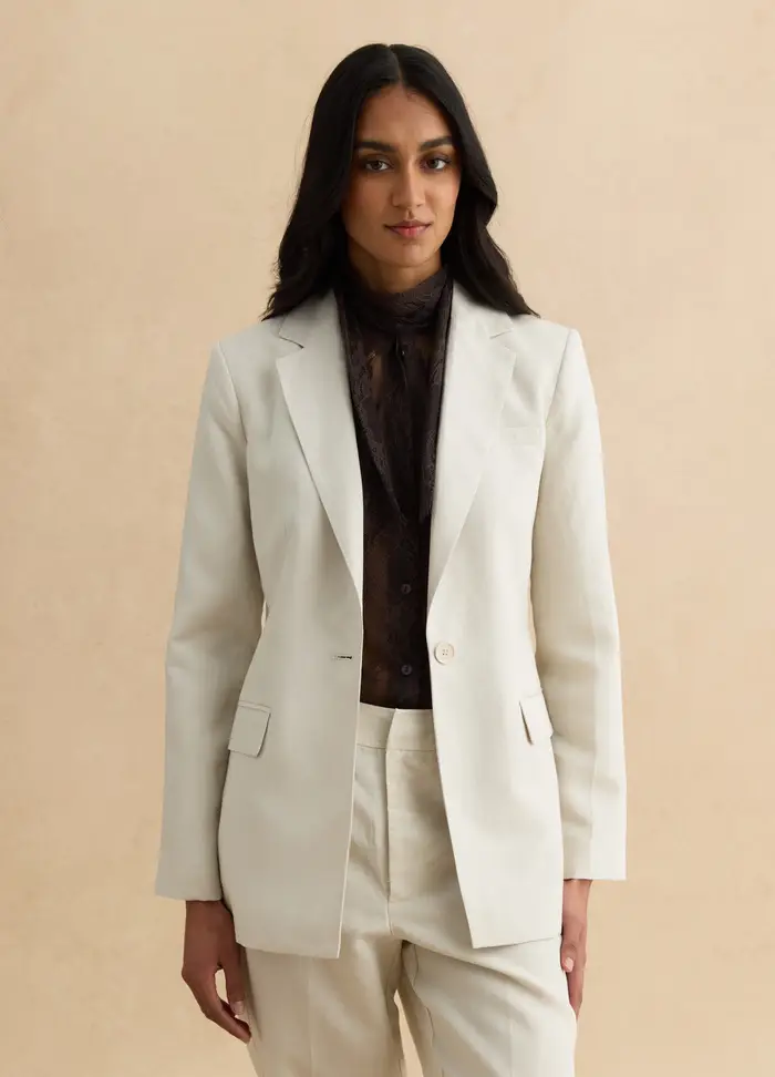 LES COPAINS Blazer In Misto Lyocell E Lino Beige Regular Fit Con Bottoni, Donna, Beige